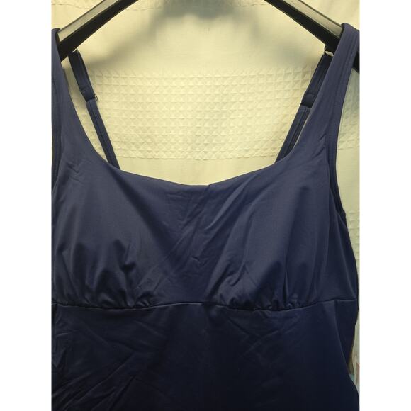 Lands End Tankini Swim Top Women’s Size 12 Ruched Adjustable Underwire Bra Navy - Picture 2 of 7
